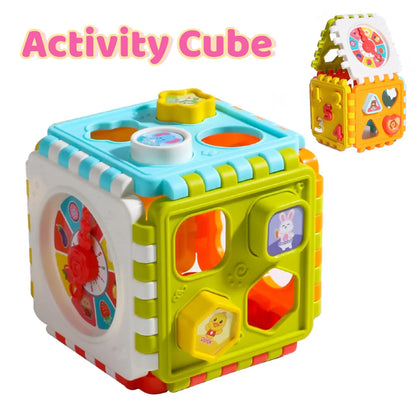 Toddler Activity Cube Clock Shape Number Shape Sorting Toys Geometric Building Blocks Puzzles Baby Montessori Educational Toys