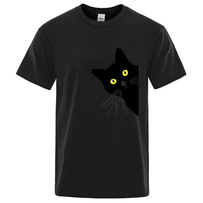 Meow Black Cat Print T-Shirt