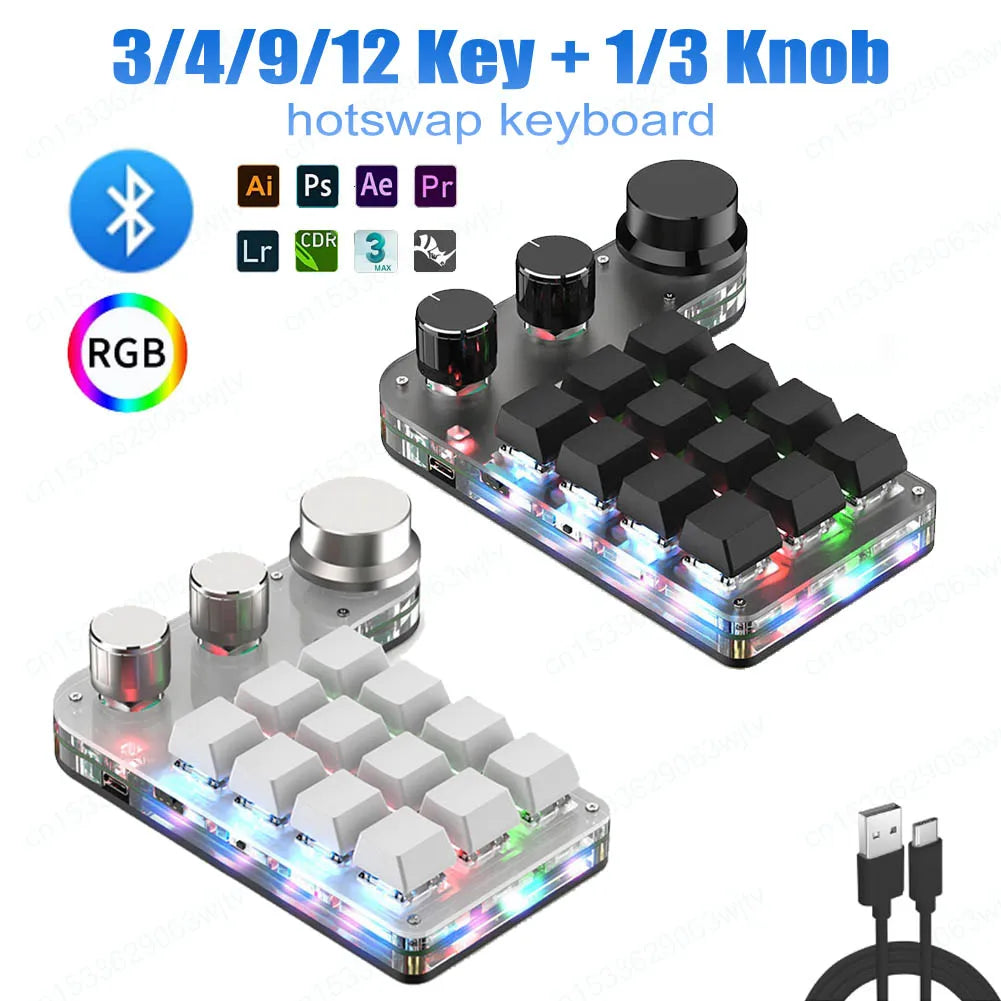 Programmable Keyboard Custom PC 12 Key 3 Knob Bluetooth/USB Wired Customized Hot Swap Shortcut Key for PC Macbook Laptop