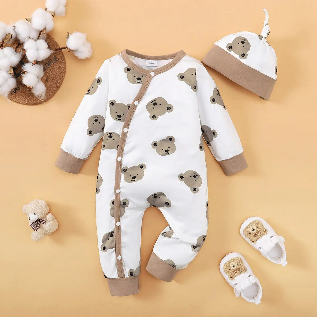 Bear Print Winter Baby Romper