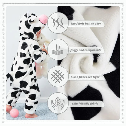 MICHLEY Halloween Baby Rompers Winter Clothes Costume Cow Flannel Hooded Bodysuits Pajamas Animals Overall Jumpsuit For Kids