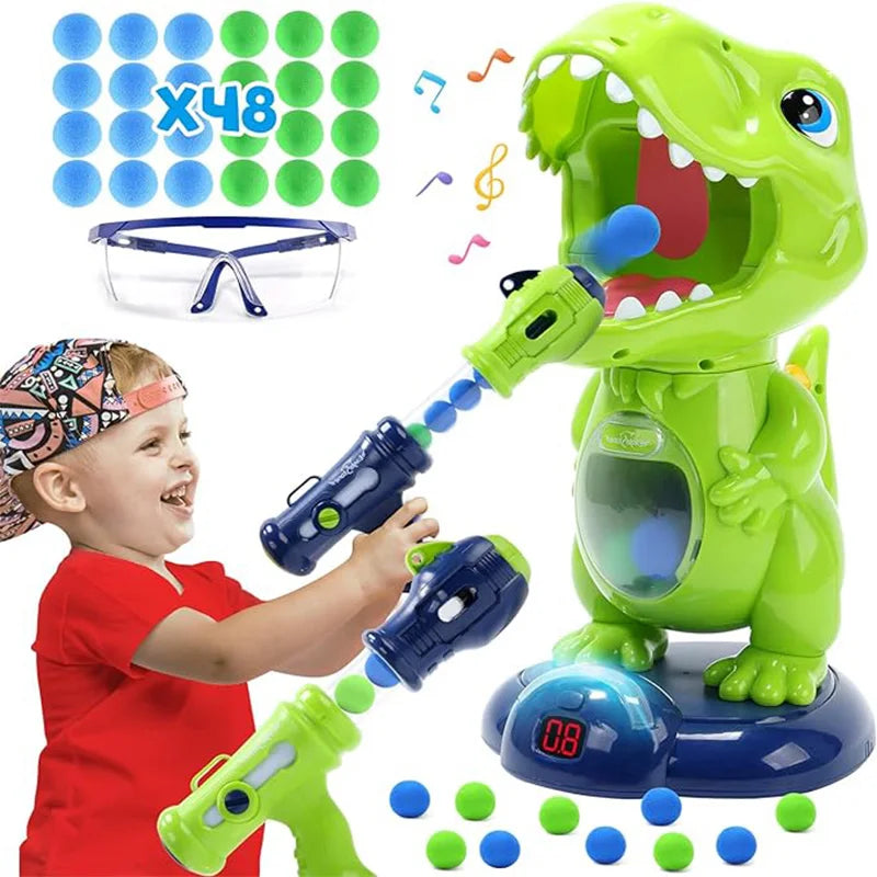 Movable Dinosaur Shooting Toys for Kids,Electronic Target Shooting Games with 2 Pump Gun,48 Balls Party Favor Toys with Score Re