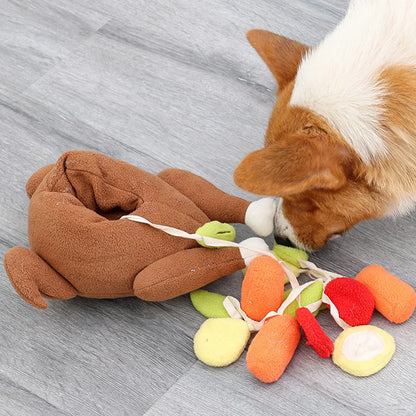 Dog Turkey Plush Toy Roasted Turkey Stuffed Toy Cute Dog Chew Squeaky Toy Interactive Hide and Seek Dog Toy Food Training Pet