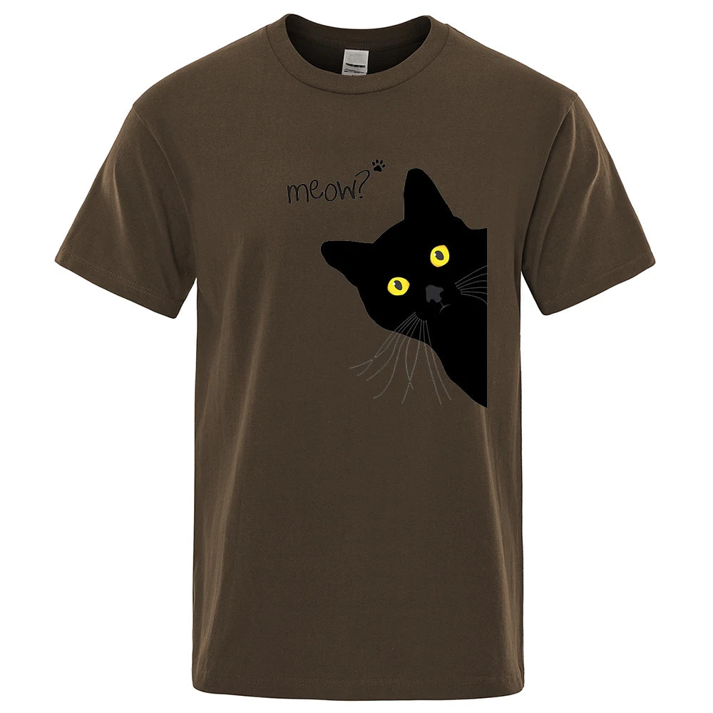 Meow Black Cat Print T-Shirt