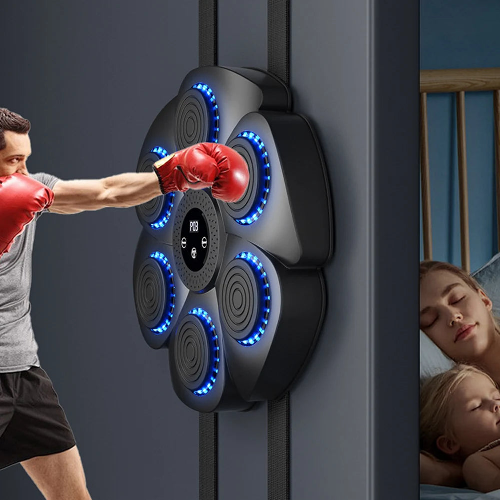 Music Boxing Machine Boxing Reaction Wall Target Adjustable Workout Boxing Target Machine RGB Light with Gloves for Home Workout