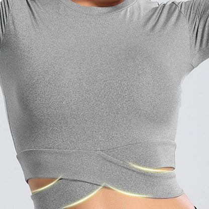 Crop Tops Women Yoga T-shirts Solid Sports Top Long Sleeve Running Shirts Sexy Exposed Navel Quick Dry Fitness Gym Sport Wear