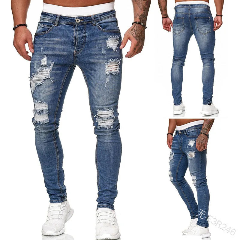 Ripped Mid-Waist Slim Fit Jeans