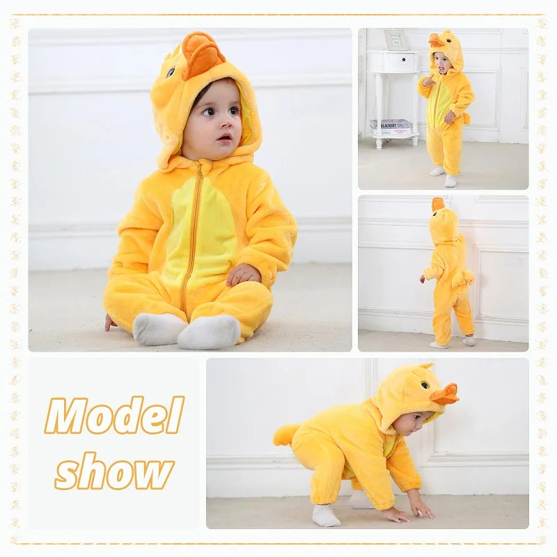 MICHLEY Halloween Baby Rompers Winter Clothes Costume Cow Flannel Hooded Bodysuits Pajamas Animals Overall Jumpsuit For Kids