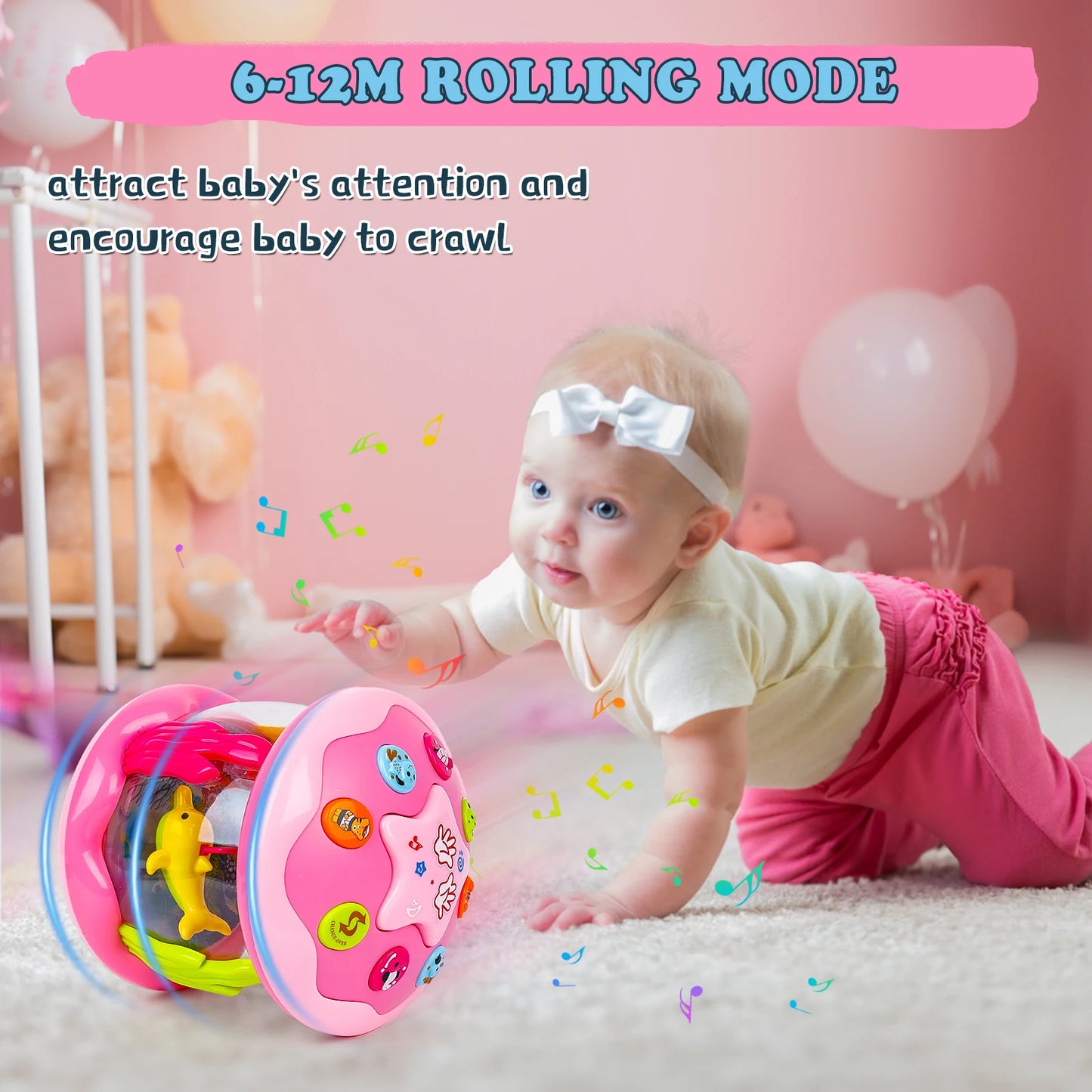 Baby Toys 6 to 12 Months Educational Learning Toys Rotating Ocean Projector Drum with Melodies Musical Light up Toys for Toddler