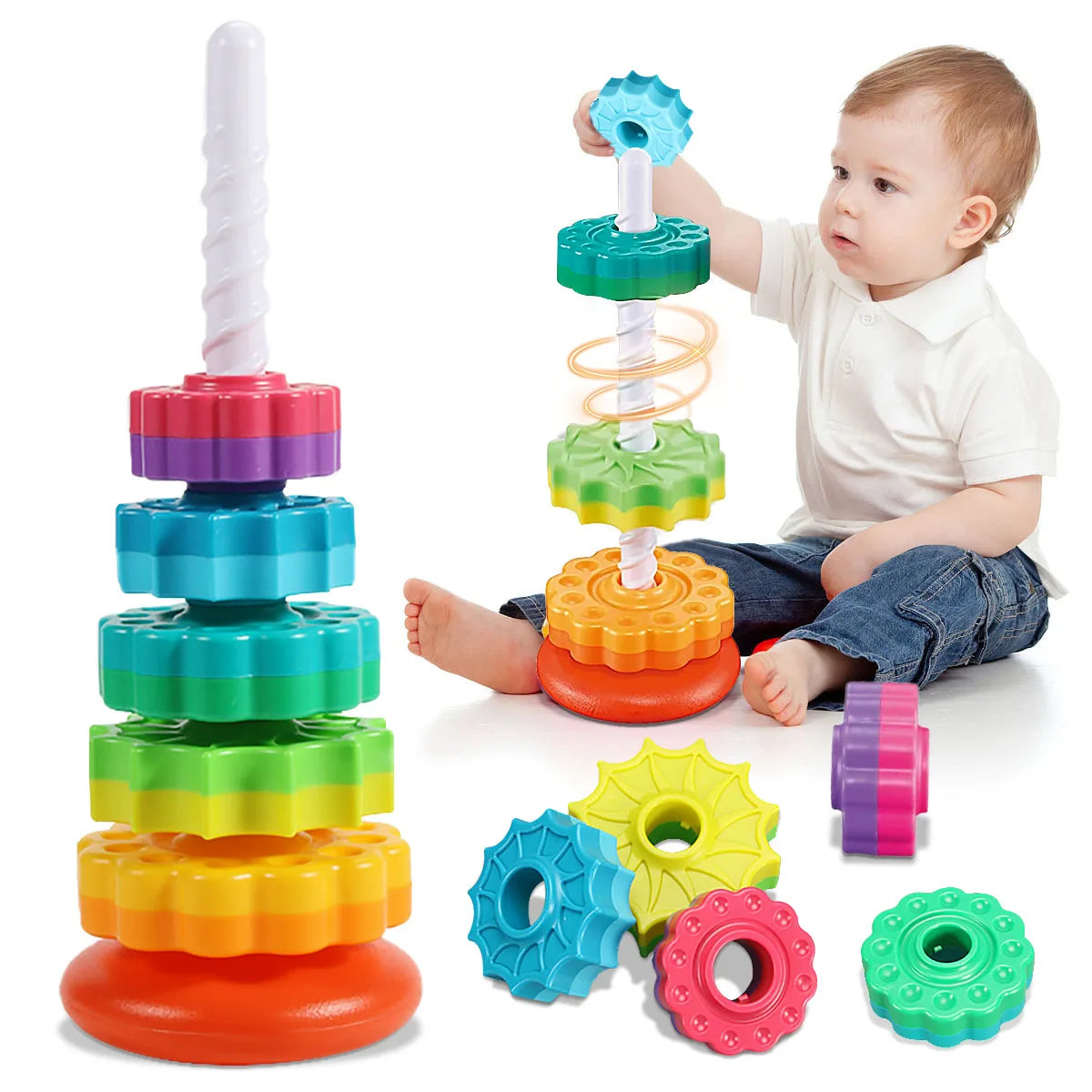 Montessori Rotating Rainbow Stacking Toy