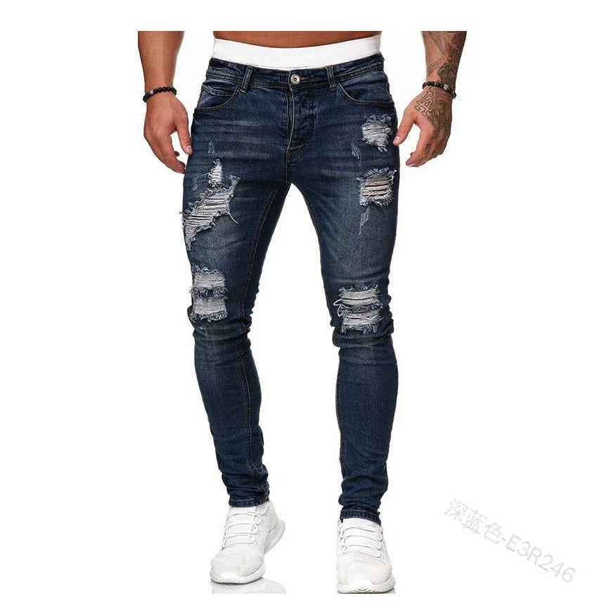 Ripped Mid-Waist Slim Fit Jeans