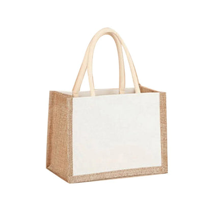 Women Burlap Jute Tote Bag Large Capacity Canvas Top-handle Jute Handbag Grocery Tote Handbag Casual Shopping Bag Gift Bag