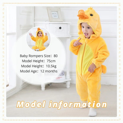 MICHLEY Halloween Baby Rompers Winter Clothes Costume Cow Flannel Hooded Bodysuits Pajamas Animals Overall Jumpsuit For Kids