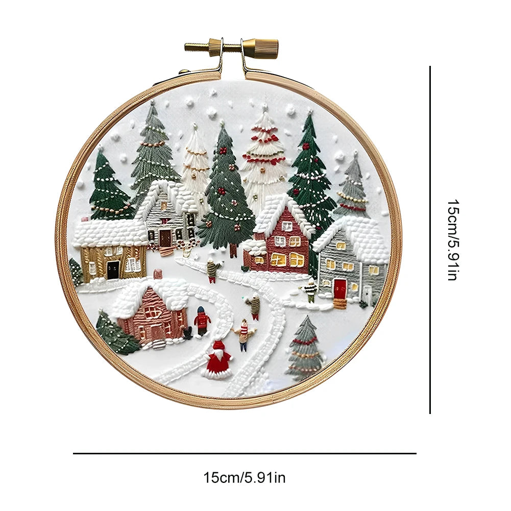 Christmas DIY Embroidery Kit Wreath Handmade Sewing Art Craft Beginners Needlework Printed Pattern Cross Stitch Set Xmas Gift