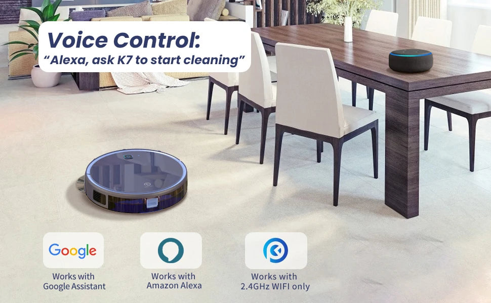 OKP K7 Robot Vacuum Cleaner, 2000Pa Strong Suction, Slim, APP/WiFi/Voice Control,Ideal for Pet Hair, Hard Wood Floors and Carpet