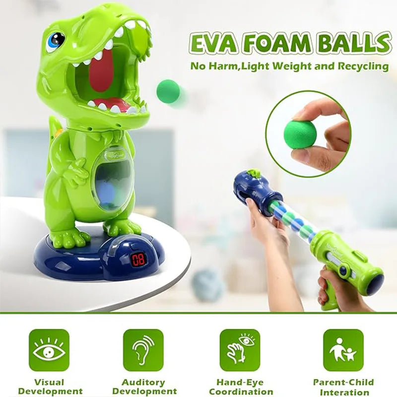 Movable Dinosaur Shooting Toys for Kids,Electronic Target Shooting Games with 2 Pump Gun,48 Balls Party Favor Toys with Score Re