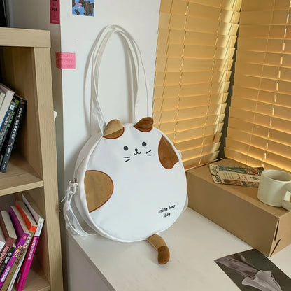 Cute Cat Design Crossbody Bag Large Capacity Shoulder Bag Women New Portable Bag Canvas Tote Bag School Bag Shopping Bag