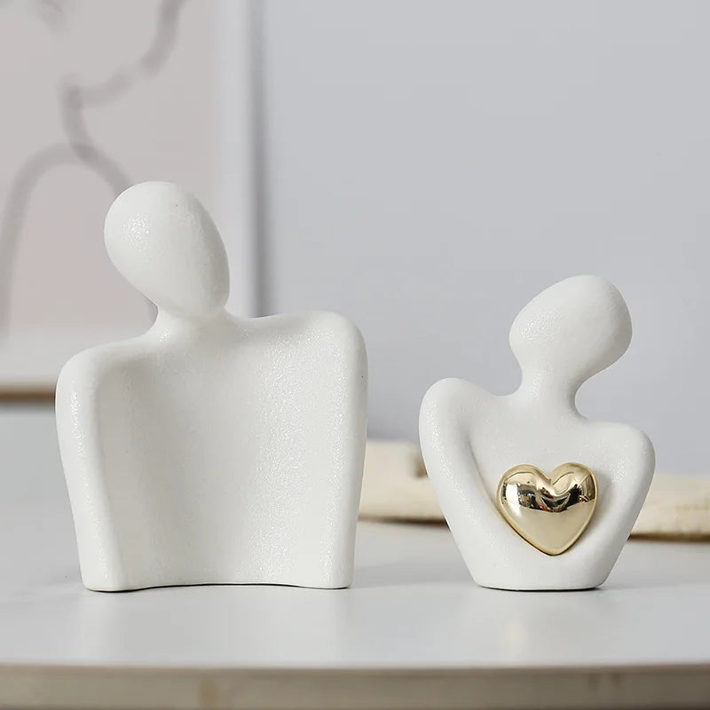 Nordic Decorative Abstract Couple Statue Modern Decoration Home Sculpture Ceramic Figure Figurines Living Room Crafts Ornaments