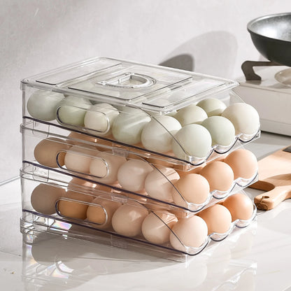 Automatic Rolling Egg Organizer Storage Box BPA-Free Non-Slip Design Easy to Clean Transparent Stackable Egg Dispenser