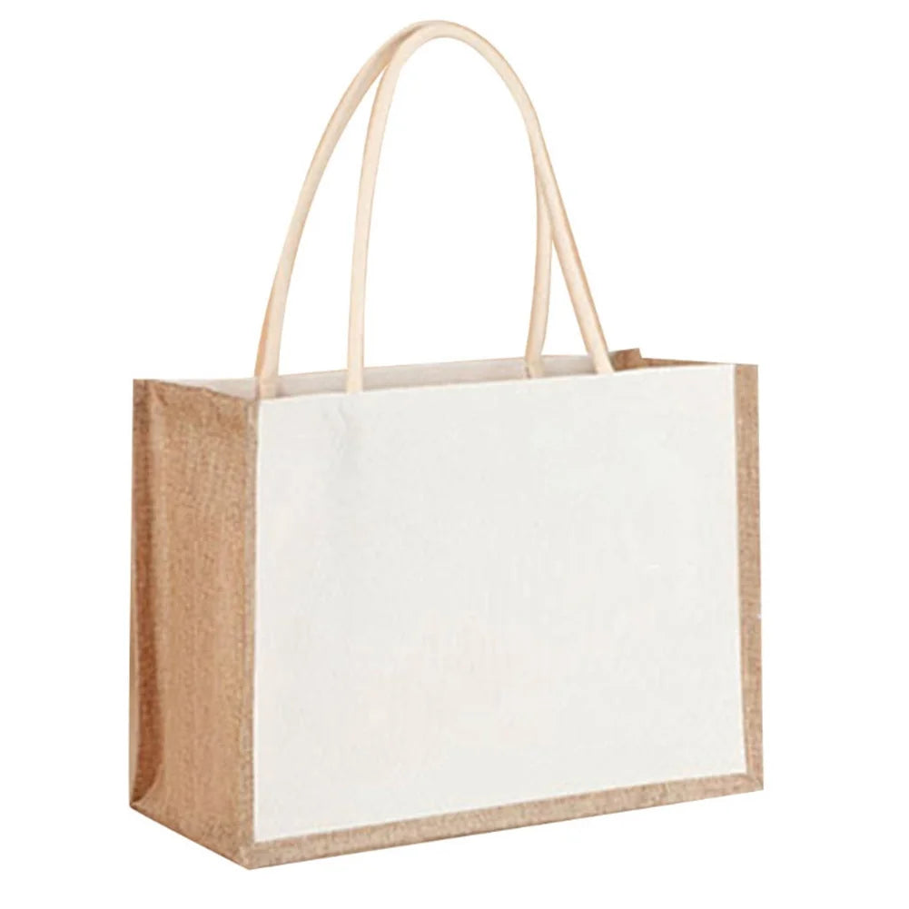 Women Burlap Jute Tote Bag Large Capacity Canvas Top-handle Jute Handbag Grocery Tote Handbag Casual Shopping Bag Gift Bag