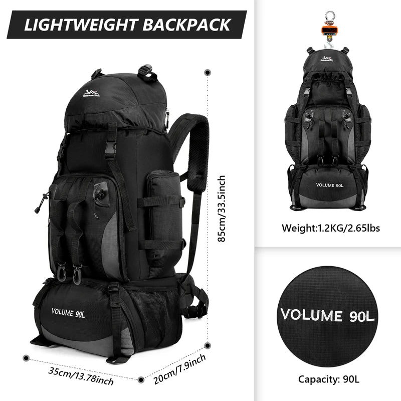 90L Waterproof Hiking Camping Backpack Trekking Bag Rucksack Large Capacity Travel Outdoor Sports Bags Camping Equipment Men