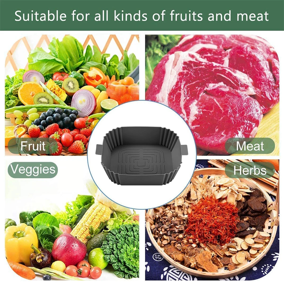 2/1pc Air Fryer Liner Silicone Pot Vegetables Fruits Basket for Oven Microwave Baking Tray Pizza Grill Chicken Pan Accessories