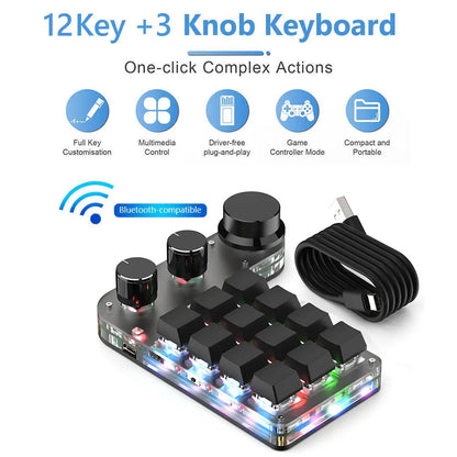 Programmable Keyboard Custom PC 12 Key 3 Knob Bluetooth/USB Wired Customized Hot Swap Shortcut Key for PC Macbook Laptop