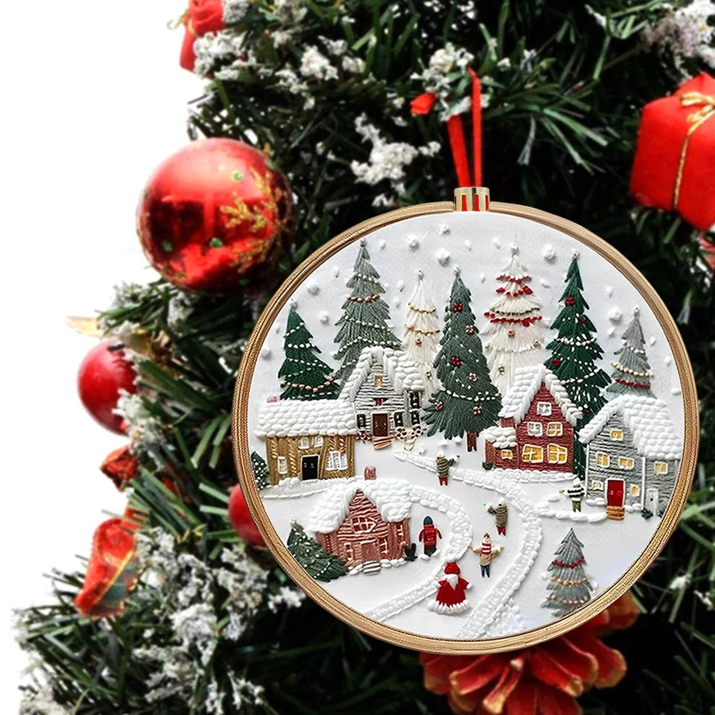 Christmas DIY Embroidery Kit Wreath Handmade Sewing Art Craft Beginners Needlework Printed Pattern Cross Stitch Set Xmas Gift