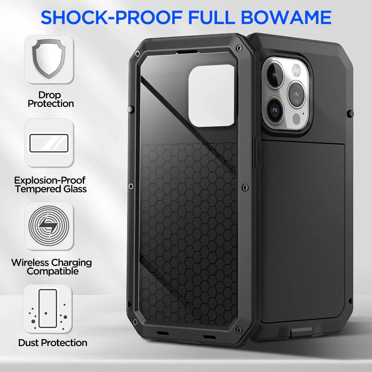 Armor Metal Aluminum Shockproof Phone Case for iPhone 15 14 Pro 12 11 Pro Max X XS XR 6 8 Plus Outdoor Military Cover