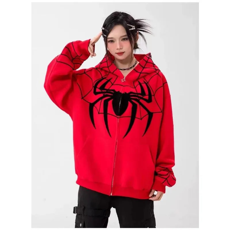 Gothic Y2K Spider Embroidery Hoodie