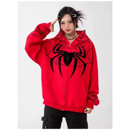 Gothic Y2K Spider Embroidery Hoodie