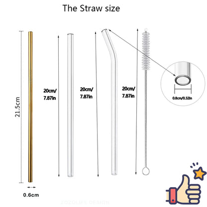 Reusable Glass Drinking Straws Set