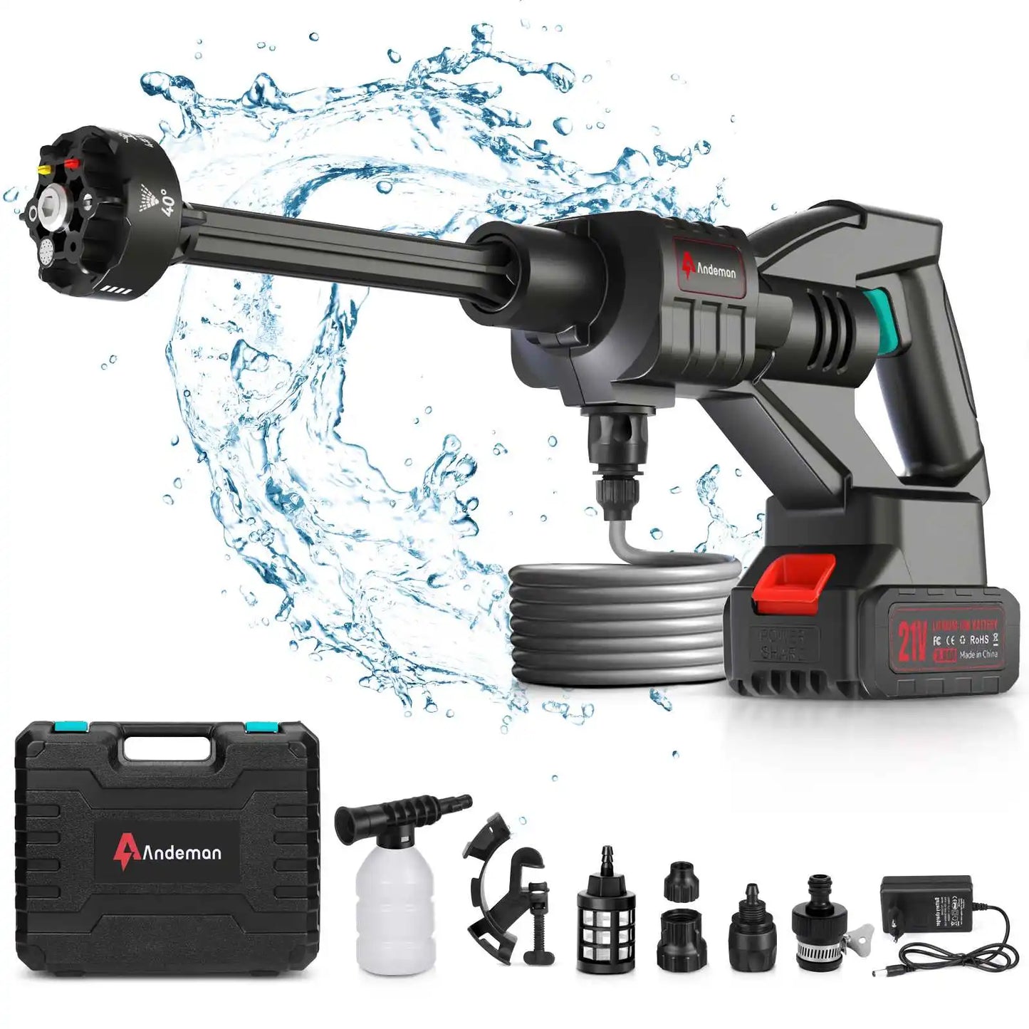 600-800psi 6-in-1 Nozzle Cordless Car Wash Water Gun Car Washer Washing Cleaner Machine EU Plug