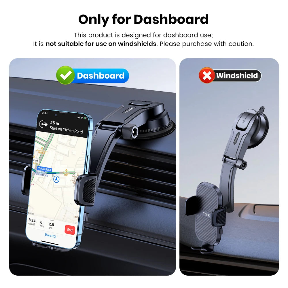 TOPK Car Phone Holder Mount for Dashboard Cell Phone Holders for Your Car for iPhone Samsung All Smartphones & All Car Model