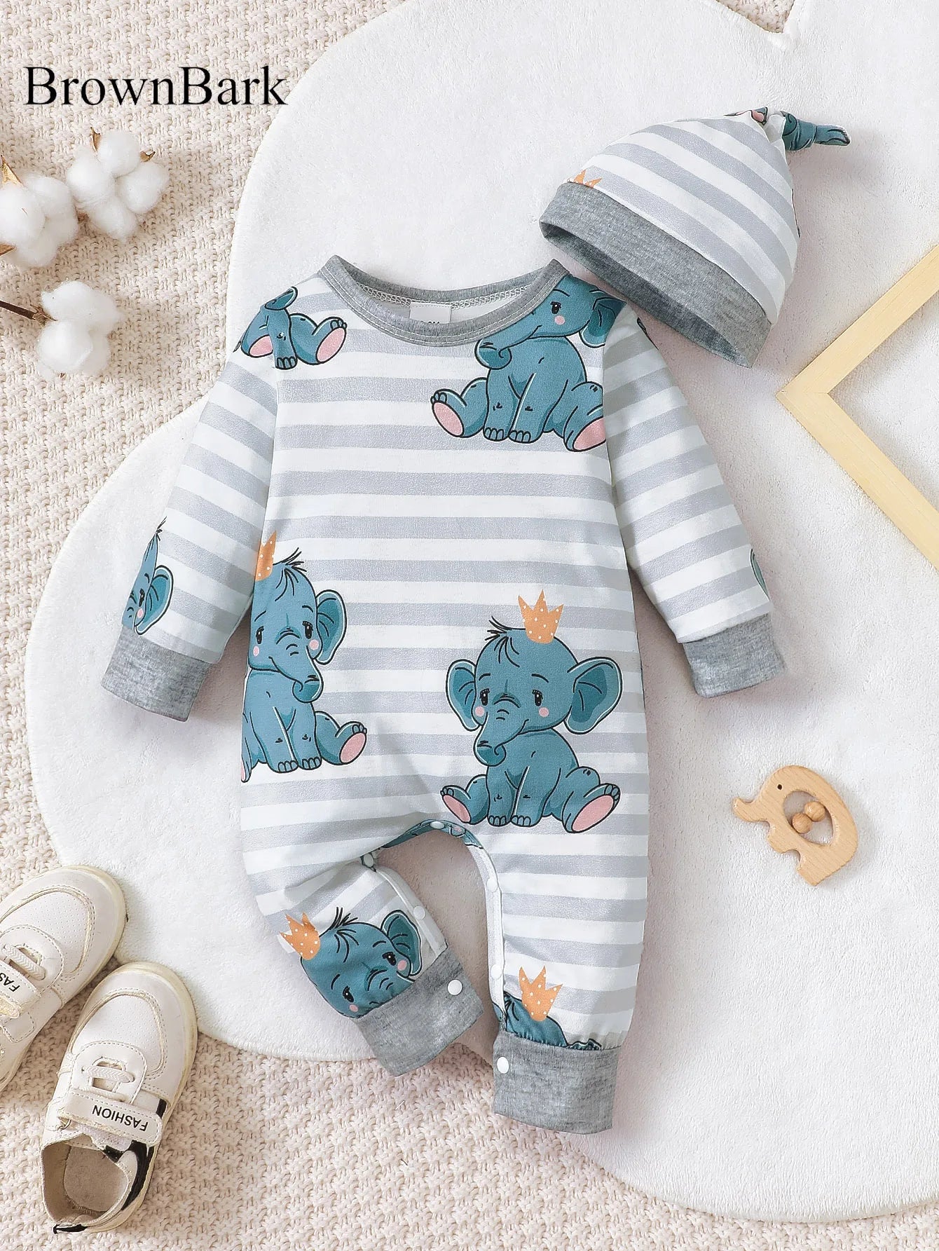 Bear Print Winter Baby Romper