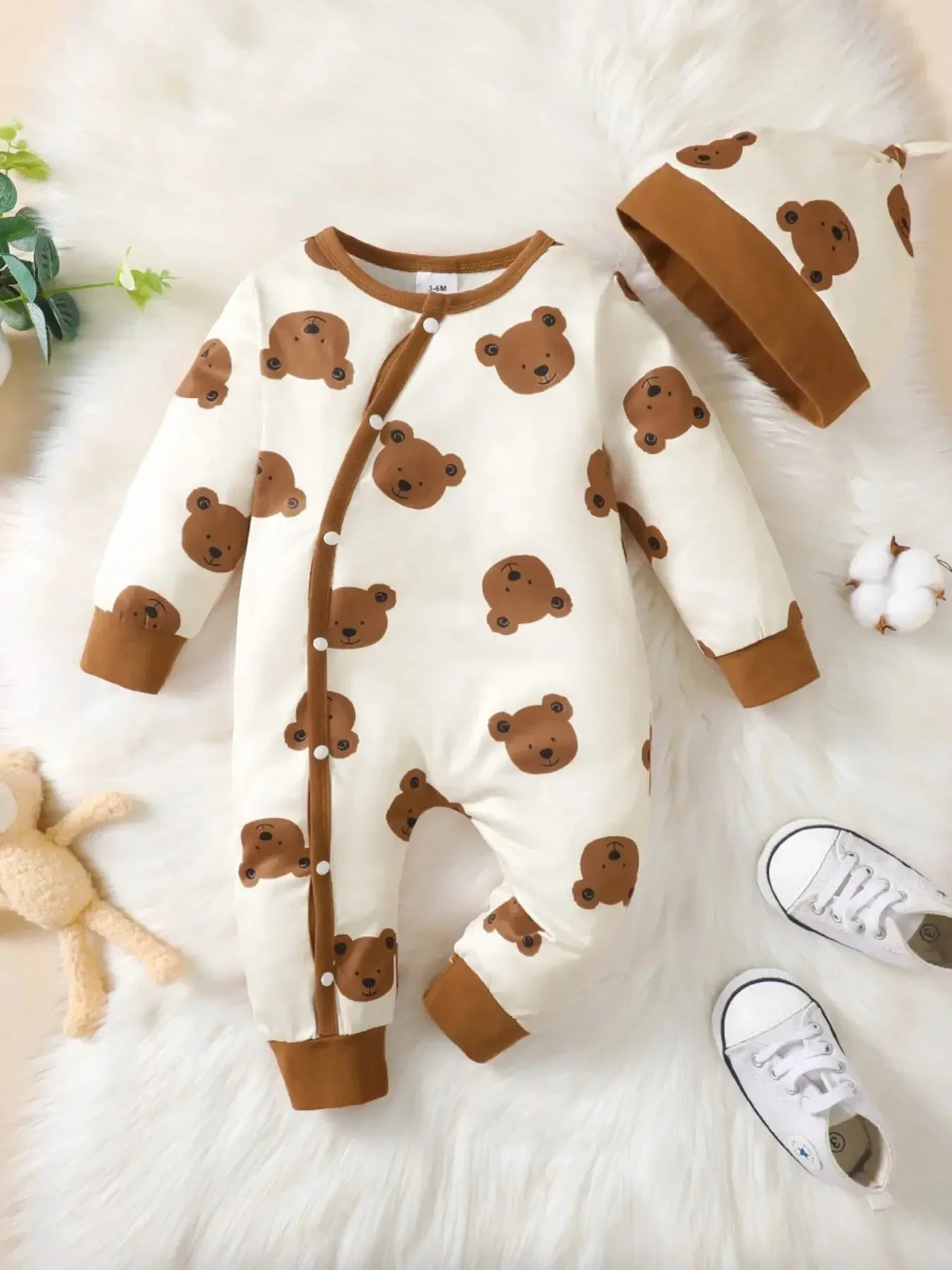 Bear Print Winter Baby Romper