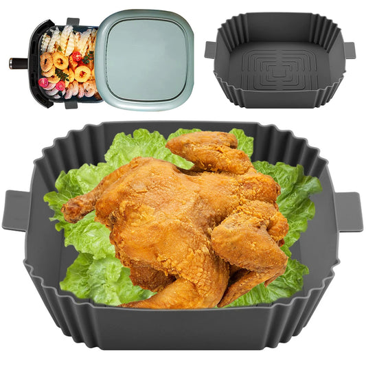 2/1pc Air Fryer Liner Silicone Pot Vegetables Fruits Basket for Oven Microwave Baking Tray Pizza Grill Chicken Pan Accessories