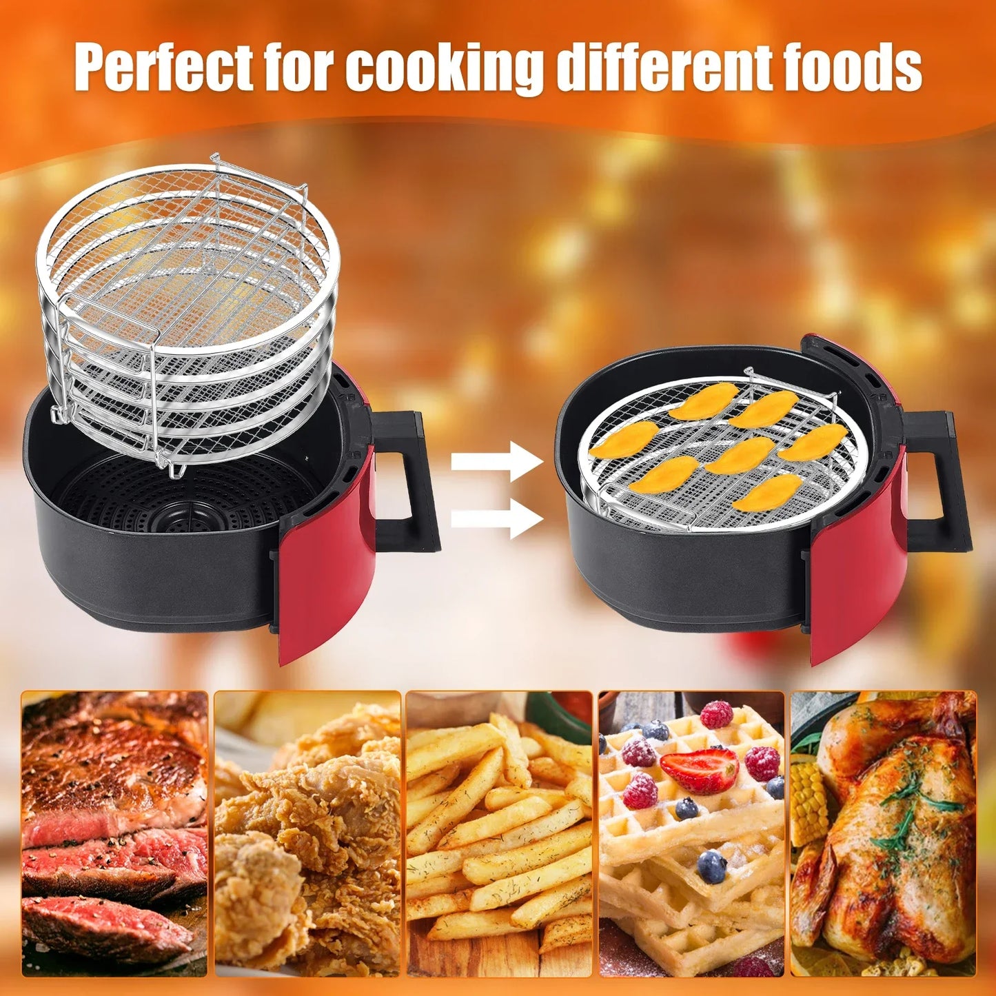 5-Layer Air Fryer Dehydrator Rack Food Grade Stainless Steel Grilling Rack Toast Rack Stackable Multi-Layer Cooking Rack