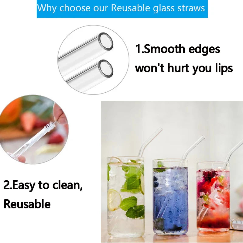 Reusable Glass Drinking Straws Set