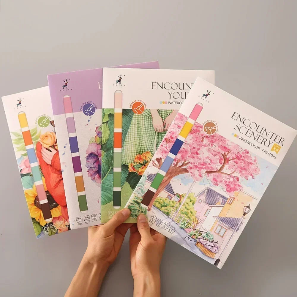 Portable Watercolor Painting Book 4 Sheets Coloring Book with Paint Brush Gouache Book Kids Graffiti Picture Drawing Stationery