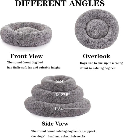 Dog Beds for Large Dogs, Calming Donut Dog Bed, Round Fluffy Dog Beds, Big Plush Pet Bed for Dogs Up to 80Lbs, 34inch