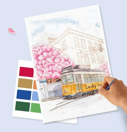 Portable Watercolor Painting Book 4 Sheets Coloring Book with Paint Brush Gouache Book Kids Graffiti Picture Drawing Stationery