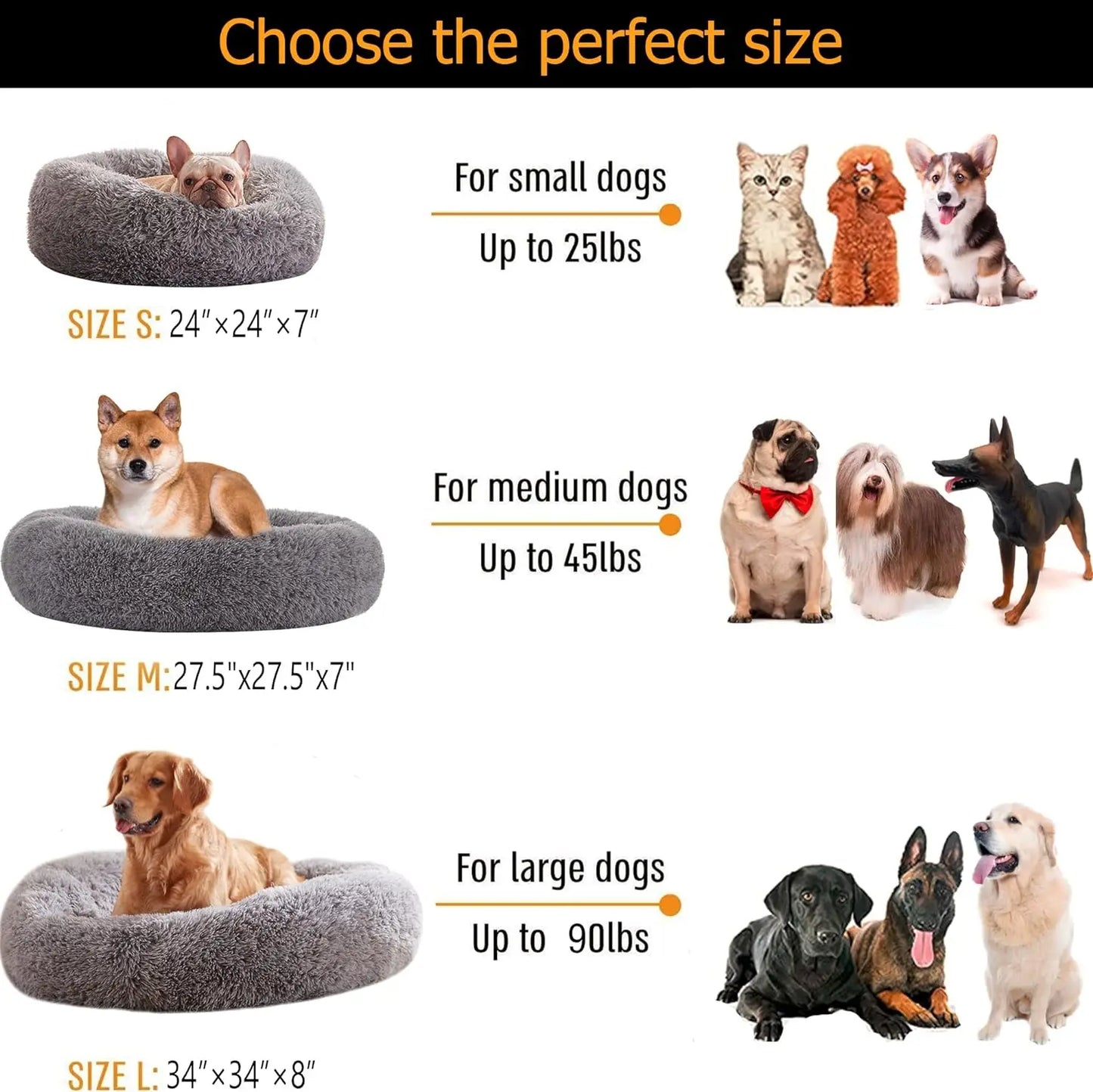 Dog Beds for Large Dogs, Calming Donut Dog Bed, Round Fluffy Dog Beds, Big Plush Pet Bed for Dogs Up to 80Lbs, 34inch