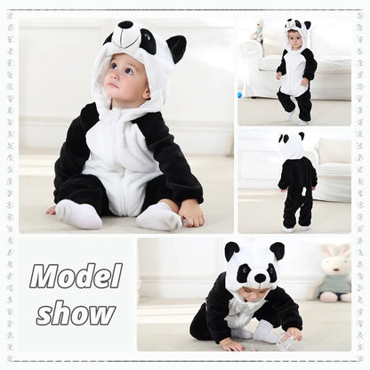 MICHLEY Halloween Baby Rompers Winter Clothes Costume Cow Flannel Hooded Bodysuits Pajamas Animals Overall Jumpsuit For Kids