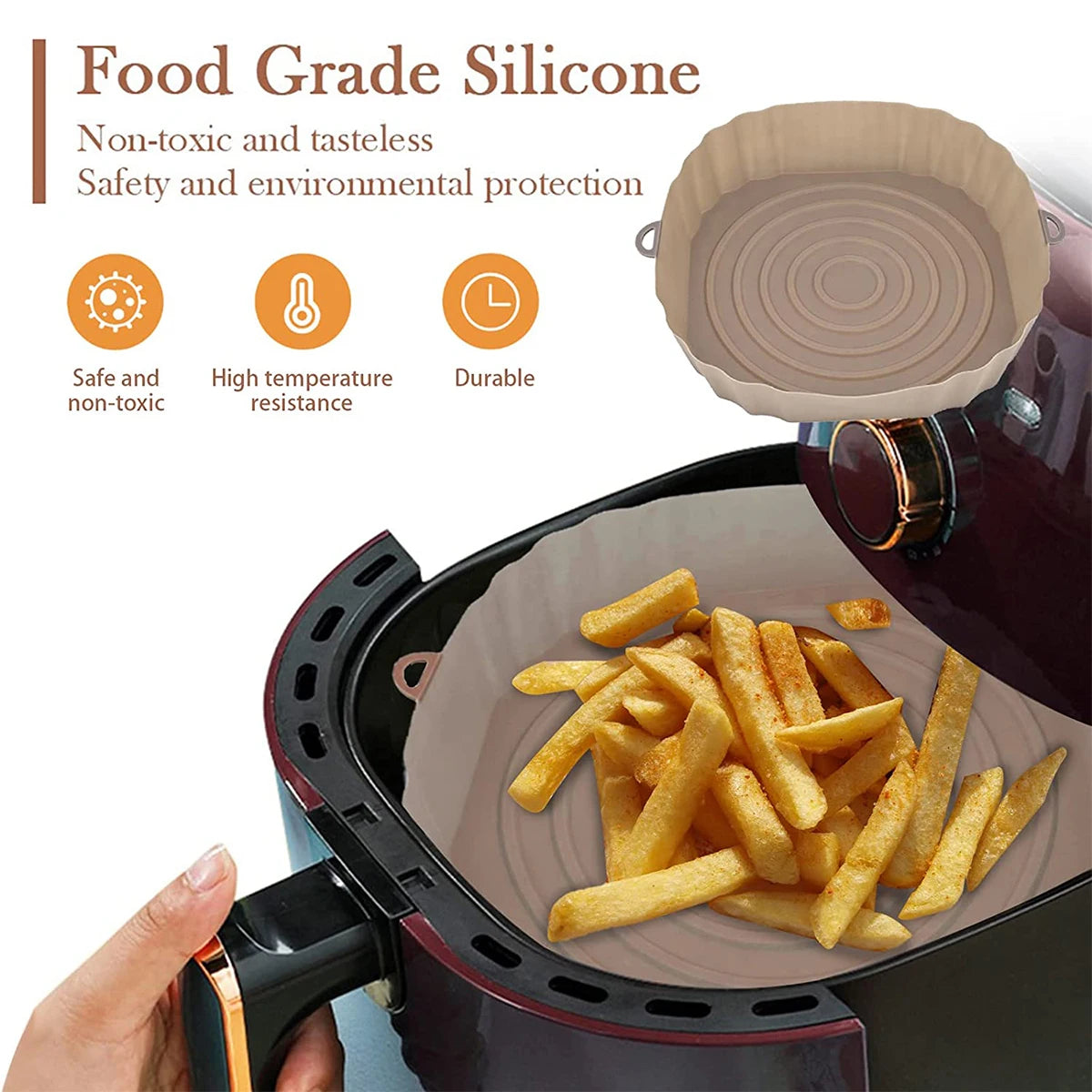 2/1pc Air Fryer Liner Silicone Pot Vegetables Fruits Basket for Oven Microwave Baking Tray Pizza Grill Chicken Pan Accessories