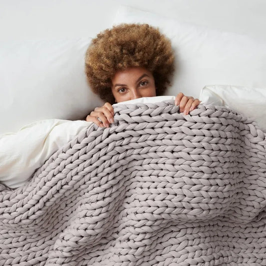 Bearaby Napper Organic Hand-Knit Weighted Blanket for Adults - Chunky Knit Blanket - Sustainable, Breathable - Machine Washable