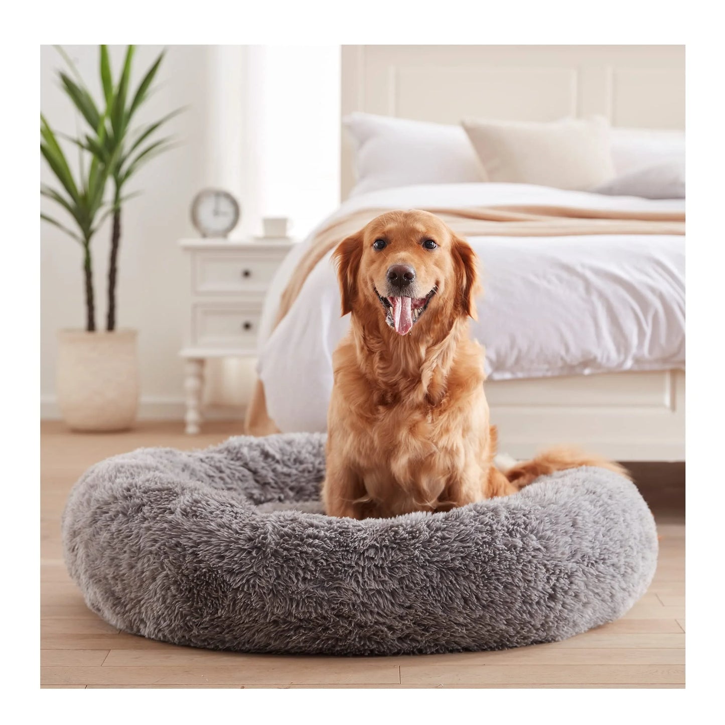 Dog Beds for Large Dogs, Calming Donut Dog Bed, Round Fluffy Dog Beds, Big Plush Pet Bed for Dogs Up to 80Lbs, 34inch