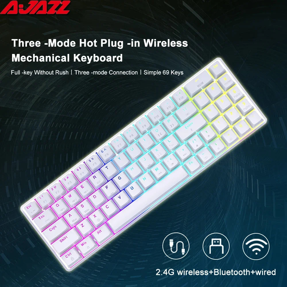 AJAZZ AK692 Gaming Mechanical Keyboard RGB 68 Keys Hot Swap Custom Keyboard Bluetooth Wireless Keyboards for PC Laptop Computer