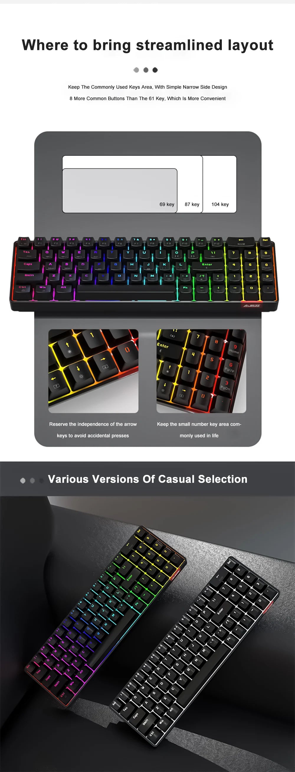 AJAZZ AK692 Gaming Mechanical Keyboard RGB 68 Keys Hot Swap Custom Keyboard Bluetooth Wireless Keyboards for PC Laptop Computer