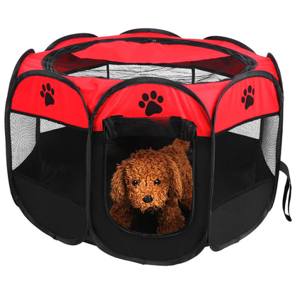 Pet Cat Dog Portable Foldable Cage Exercise & Play Tent Mesh Cover Indoor/Outdoor Use Coffee